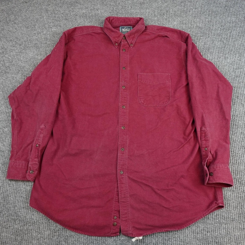 Vintage Woolrich Chamois Shirt Mens XL Red Flannel Button Down USA Workwear